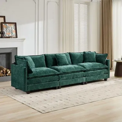 Produktbild von 3-Sitzer Sofa Chenille, modular, bequemes Sofa für Wohnzimmer in Grün