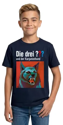 Produktbild von Spreadshirt Die Drei Fragezeichen Und Der Karpatenhund Teenager T-Shirt, 134/146 (9-11 Jahre), Navy