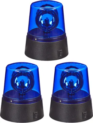 Immagine prodotto di Relaxdays Luce LED blu, set di 3, faro rotante con riflettore rotante, luce per feste, compleanno, a batteria, blu