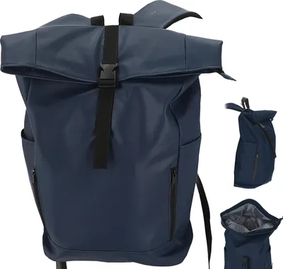 Produktbild von Falt Rucksack Minor 30l dunkelblau 40x57x15cm Polyester Water Resitant Rubber Finish Reißverschlusstaschen Eingriffstaschen wasserabweisend Rolltop