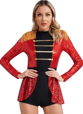 Produktbild von Damen Zirkusdirektorin-Kostüm – Glitzernder Langarmige-Jumpsuit Gr. M Pailletten für Shows, Halloween, Party, Karneval & Cosplay