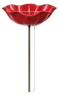 Immagine prodotto di INF Mangiatoia da Giardino in Metallo Fatta a Mano – Fiore Rosso a Ciotola per Bagno e Alimentazione Uccelli, Palo Decorativo Esterno