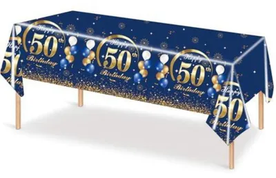 Immagine prodotto di Tovaglia per compleanno, 50 anni, blu e oro, 137x274 cm, rettangolare, decorazione per feste
