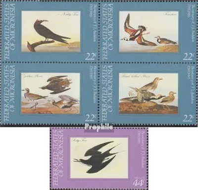 Produktbild von Briefmarken Mikronesien 1985 Mi 40-43 Viererblock,44 (kompl.Ausg.) postfrisch Vögel