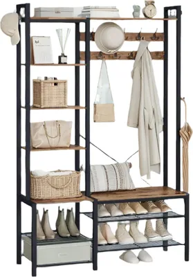 Produktbild von Garderobenständer mit Schuhbank und Garderobe – 5 Ablagen – platzsparend – 40 x 120 x 190 cm