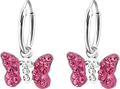 Produktbild von Kinderohrringe Creolen 925 Sterling Silber Schmetterlinge in verschiedenen Farben Farbe - Pink