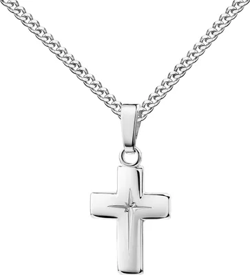 Produktbild von Kleiner Gold Kreuzanhänger 585 Weißgold 14K Anhänger für Damen. Mit Kette 50 cm