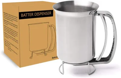 Produktbild von Teigspender für Pfannkuchen und Cupcakes aus Edelstahl – ideal zum Backen von Cupcakes, belgischen Waffeln, Crêpes und Muffins (800 ml)