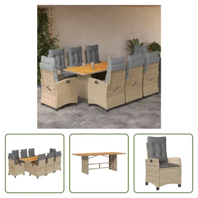 Produktbild von The Living Store 9-tlg. Garten-Essgruppe mit Kissen Beigemischung Poly Rattan