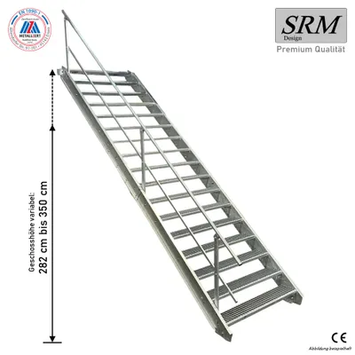 A metal staircase with a railing against a white background.