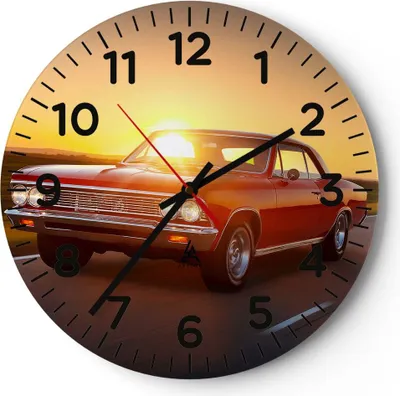 Produktbild von Wanduhr - Rund - Glasuhr - Auto Straße - 30x30cm - Schleichendes Uhrwerk - Lautlos - zum Aufhängen bereit - Dekoration Modern - Wanddekoration aus Glas - C4AR30x30-3702