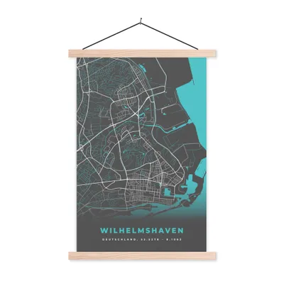 Produktbild von MuchoWow® Textilposter Blau - Deutschland - Karte - Stadtplan - Wilhelmshaven 120x180 cm mit holzfarbenen Rahmen - Textil-Plakat