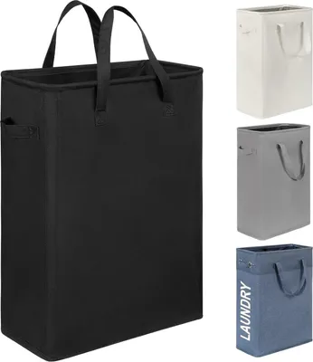 Produktbild von Slim Wäschekorb Faltbarer Wäschesack mit Griff - 60L Schwarz