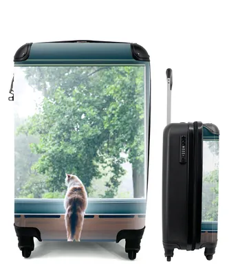 Produktbild von MuchoWow® Koffer Handgepäck Trolley Rollkoffer Kleine Reisekoffer mit 4 Rollen - Katze - Fenster - Pflanzen - Cabin Size < 55x40x23 cm & 55x40x20 cm - Fotokoffer - Kabinenkoffer - Boardgepäck - Reise-Box - Reisekoffer - Reisegepäck - Koffer mit Bild - Trolley für Kinder