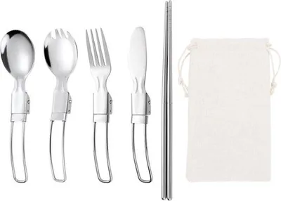 Image de Set de couverts pliable RVS compact pour le camping et les voyages
