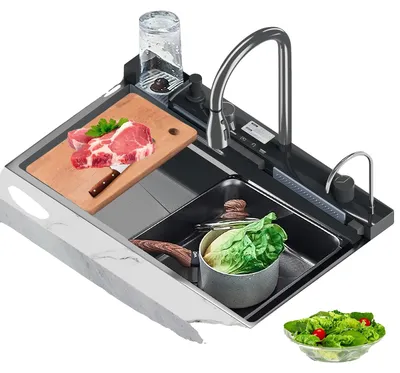 Produktbild von Küchenspüle, integrierter Wasserhahn, Seifenspender, 75x45