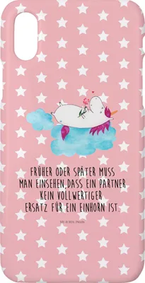 Produktbild von Mr. & Mrs. Panda Iphone 10 Handyhülle Einhorn Verliebt - Rot Pastell - Geschenk, Handy, Liebe, Unicorn, Einhörner, Hülle, Cover, Freundin, X, Wolke