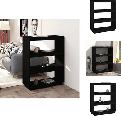 Immagine prodotto di vidaXL Libreria/divisorio nero 80x35x103 cm in legno di pino massiccio - Librerie e scaffali