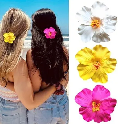 Produktbild von 3-teilige Haarspangen mit Hawaii-Blumen für Damen, Frangipani-Blumenclips, 8,9 cm, künstliche Blumen für Urlaub und Strandparty (weiß, gelb, rosa)