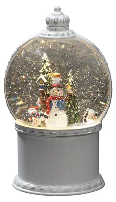 Produktbild von Konstsmide 4302-200 LED Kugellaterne, "Schneemann mit Baum", weiß, wassergefüllt, wählbare Energiefunktion, mit 5h Timer, 1 warm weiße Diode, batteriebetrieben & USB, Innen, 3 x AA 1.5V (exkl.)