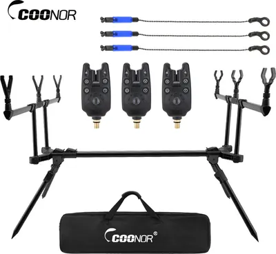 Produktbild von Verstellbarer einziehbarer Karpfen-Angelrutenstaender-Halter, Angelruten-Pod-Staender mit 3 Bissanzeigern, 3 Angelkoeder-Swinger, Angelzubehoer-Set