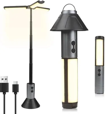 Immagine prodotto di Lampada da campeggio pieghevole - Lampada da campeggio ricaricabile da 3000 mAh - 2 modalità di regolazione dell'intensità luminosa e 3 modalità torcia - Impermeabile IPX4 - Lampada portatile pieghevole per campeggio, escursionismo e emergenze
