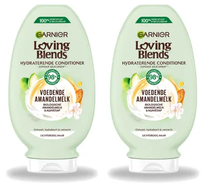 Imagen del producto de 2 unidades de acondicionador nutritivo de leche de almendras Garnier Loving Blends, 250 ml cada uno. Paquete económico