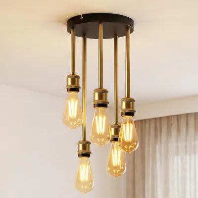 Produktbild von ANWIO Deckenstrahler 5 Flammig - Deckenlampe Schwarz, Deckenleuchte Vintage E27 Fassung mit 5 Spots Kronleuchte Industrial Deckenspots für Küche Flur Wohnzimmer Schlafzimmer(Ohne Leuchtmittel)