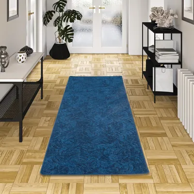 Produktbild von Konturenschnitt Hochflor Langflor Teppich Läufer Frieda Blau, Größe:80x320 cm
