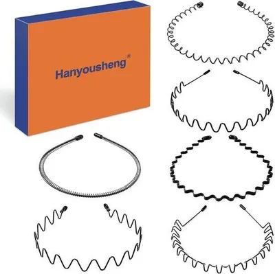 Produktbild von Famanu Haarband Set aus Metall – 6 schwarze, gewellte Designs