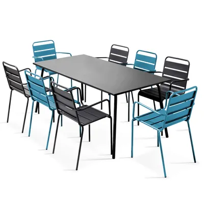 Produktbild von Metallgartenlounge aus 1 Tisch und 8 Sesseln Pazifisch blau - Oviala Palavas