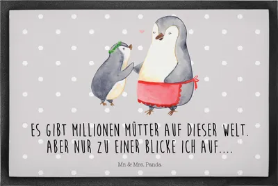 Produktbild von Mr. & Mrs. Panda Schmutzmatte Pinguin mit Kind 40 x 60 cm - Grau Pastell - Geschenk, Gummimatte, Sauberlaufmatte, Muttertag, Mami, fußmatte, Schmutzfangmatte, Fussmatte