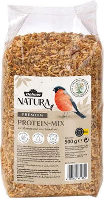 Produktbild von Dehner Natura Premium Wildvogelfutter, Protein-Mix aus Gammarus / Insekten, Ganzjahresfutter energiereich, hochwertiges Vogelfutter für Wildvögel, 500 g