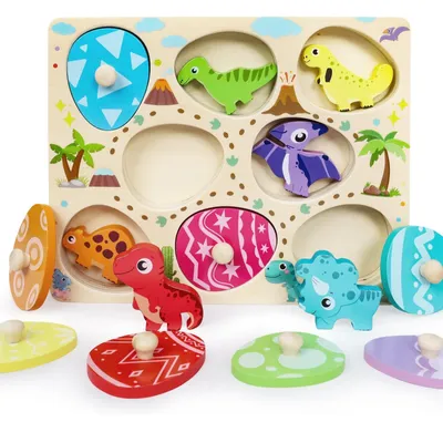 Produktbild von Montessori Spielzeug ab 1 Jahr Baby Holzpuzzle Montessori Sortierspiel aus Holz für 1-3 Jahre 8 Dino