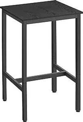 A black bar table with a square top and a metal frame.
