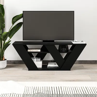 Produktbild von DECORTIE Pipralla Moderner TV-Ständer Multimedia-Center TV-Element, Schwarz Bute 110 x 30 x 40 cm