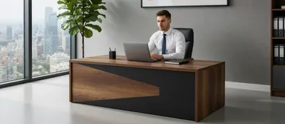 Image de Bureau moderne en bois au design contrasté