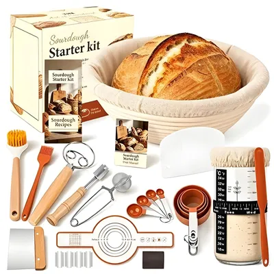Sauerteig-Gärkorb-Set, 23 cm, Rattan, Backzubehör
