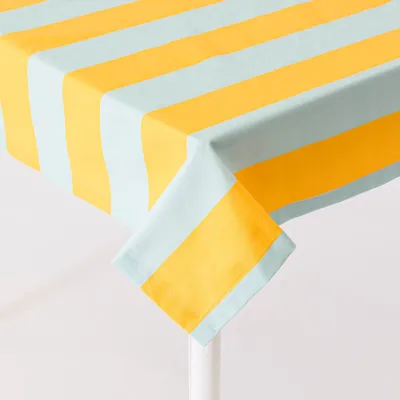 Produktbild von Tischdecke Streifen hellblau gelb in versch. Größen von SCHÖNER LEBEN. Größe 80x80cm