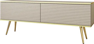Produktbild von TV-Schrank Rodi - TV-Möbel mit 2 Klappen + MDF, Füße - TV-Lowboard 135 cm, Wohnzimmer, PUSH TO OPEN (Beige + Gold)
