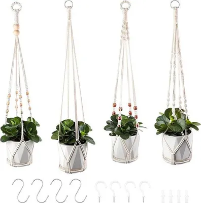 Immagine prodotto di Sospensioni per vasi in macramé, set di 4 lampade decorative in stile boho per vasi da fiori e piante, per interni ed esterni