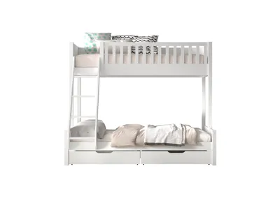 Produktbild von Vipack SCOTT Familienbett mit Liegefläche 90x200 u. 140x200 cm, inkl. Rolllattenrost, Leiter u. große Bettschublade, Ausf. Kiefer weiß lackiert