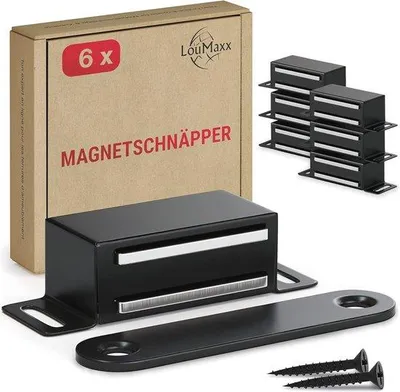 Productafbeelding van Famanu Magnetische sluitingen - Set van 6 stuks - Zwart, roestvrij staal - Meelmagneetjes voor deuren en laden