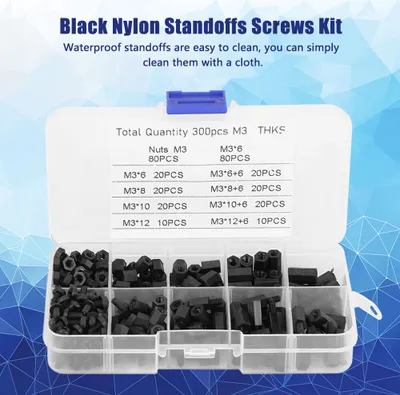Produktbild von 300pcs schwarz M3 männlich weiblich Standoffs Schrauben Muttern Sortiment Kit mit Box