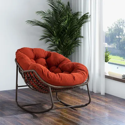 Produktbild von Schaukelstuhl mit Gepolsterte Kissen Outdoor Relaxsessel Schaukelsessel für Veranda Wohnzimmer Terrasse Garten Orange