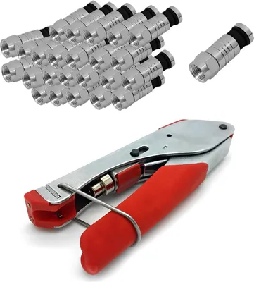 Zdjęcie produktu dla Szczypce zaciskowe ARLI + 100x wtyki zaciskowe F 7 - 7,5 mm - szczypce zaciskowe do kabli SAT i koncentrycznych wodoodporne
