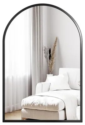 Image de Miroir mural rond avec cadre en aluminium noir, dimensions 90 x 60 cm