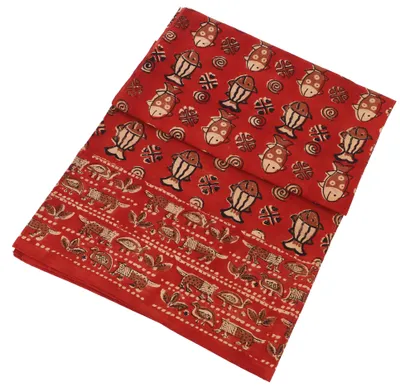 Produktbild von Blockdruck Tagesdecke, Bett & Sofaüberwurf, Handgearbeiteter Wandbehang, Wandtuch - Design 14, Rot, Baumwolle, Größe: Double 225*275 cm