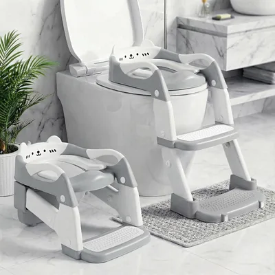 Obrázok produktu pre Detská WC doska so schodíkmi, 2 v 1, výškovo nastaviteľná, protišmykový PVC vankúš, pre batoľa