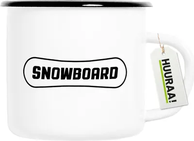 Produktbild von Huuraa Emaille Tasse Snowbord Schriftzug 300ml Vintage Campingbecher Geschenkidee